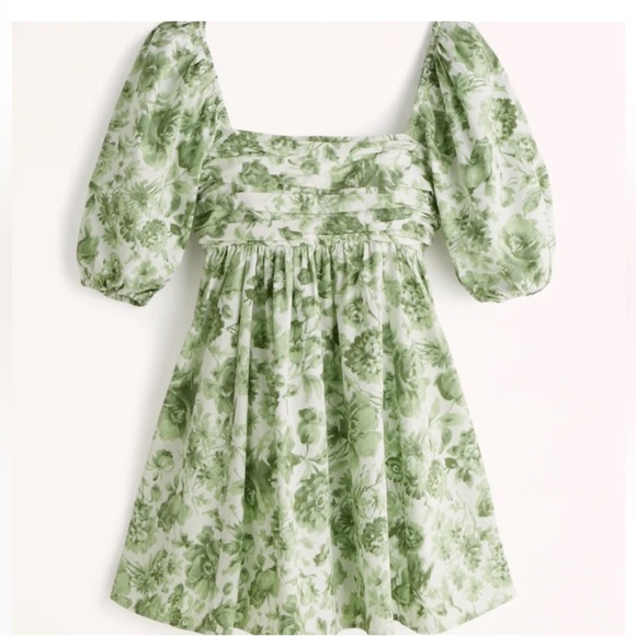 Floral Green Puff Sleeve Dress - Picture 1 of 2